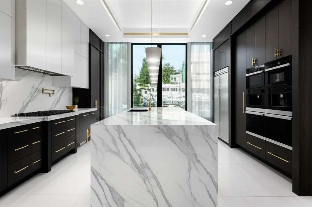 Luxury kitchen with marble countertops